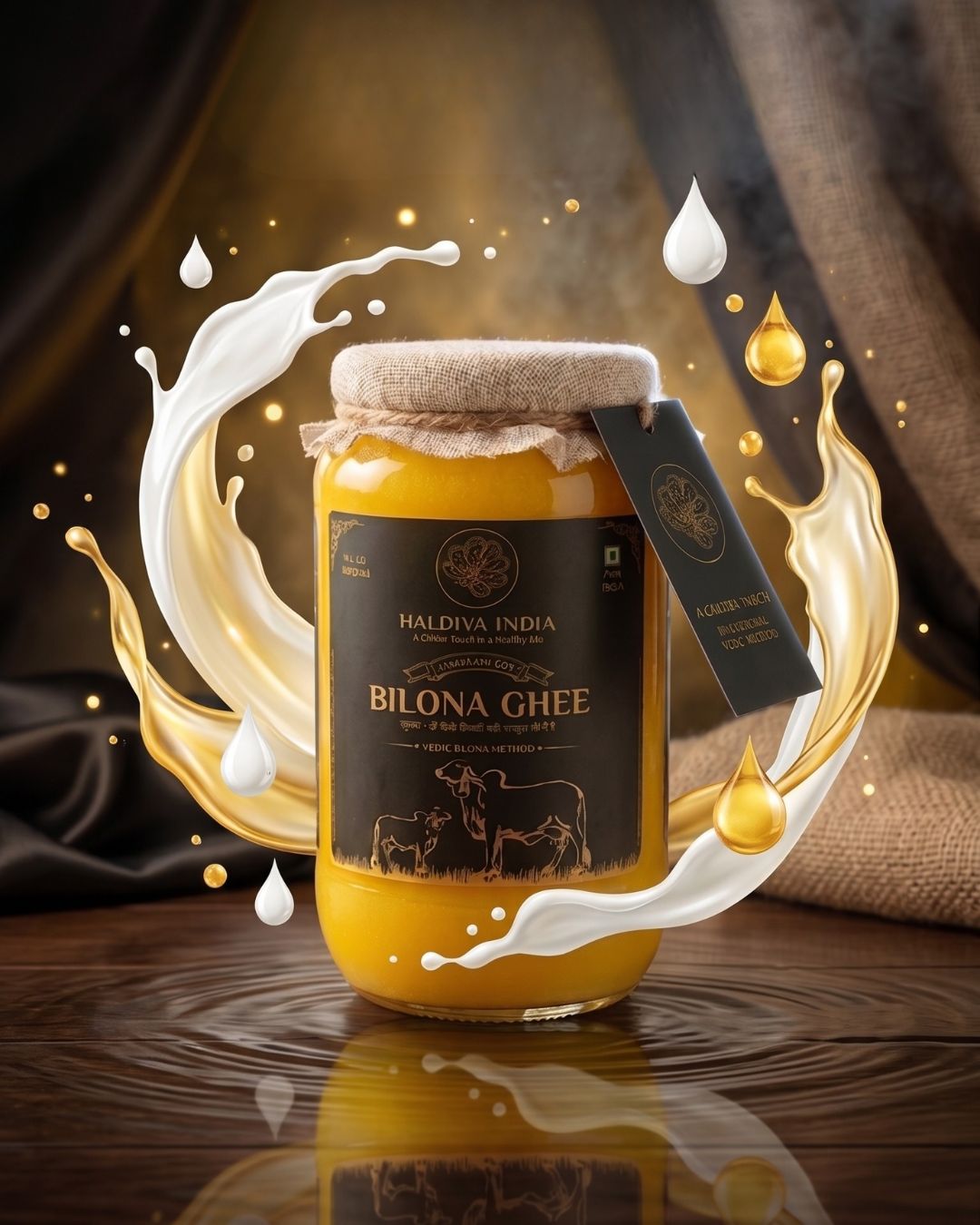 Haldiva India Bilona Ghee jar product photography