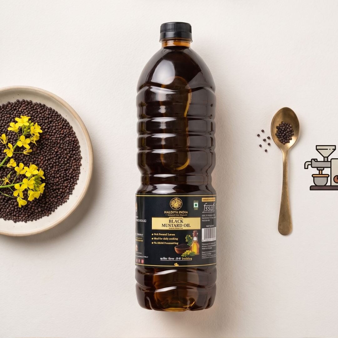 Haldiva India Black Mustard Oil PET bottle product photography